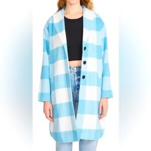 NWT BB Dakota by Steve Madden Berries & Cream blue check Buffalo plaid coat, XL